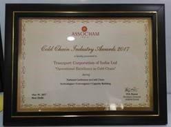 Award: Operational Excellence in Cold Chain to TCI Supply Chain Solutions (framed certificate)