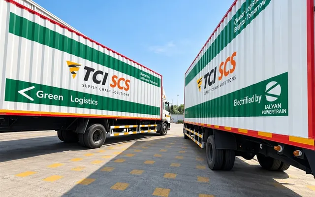 TCI SCS trucks with Green Logistics branding
